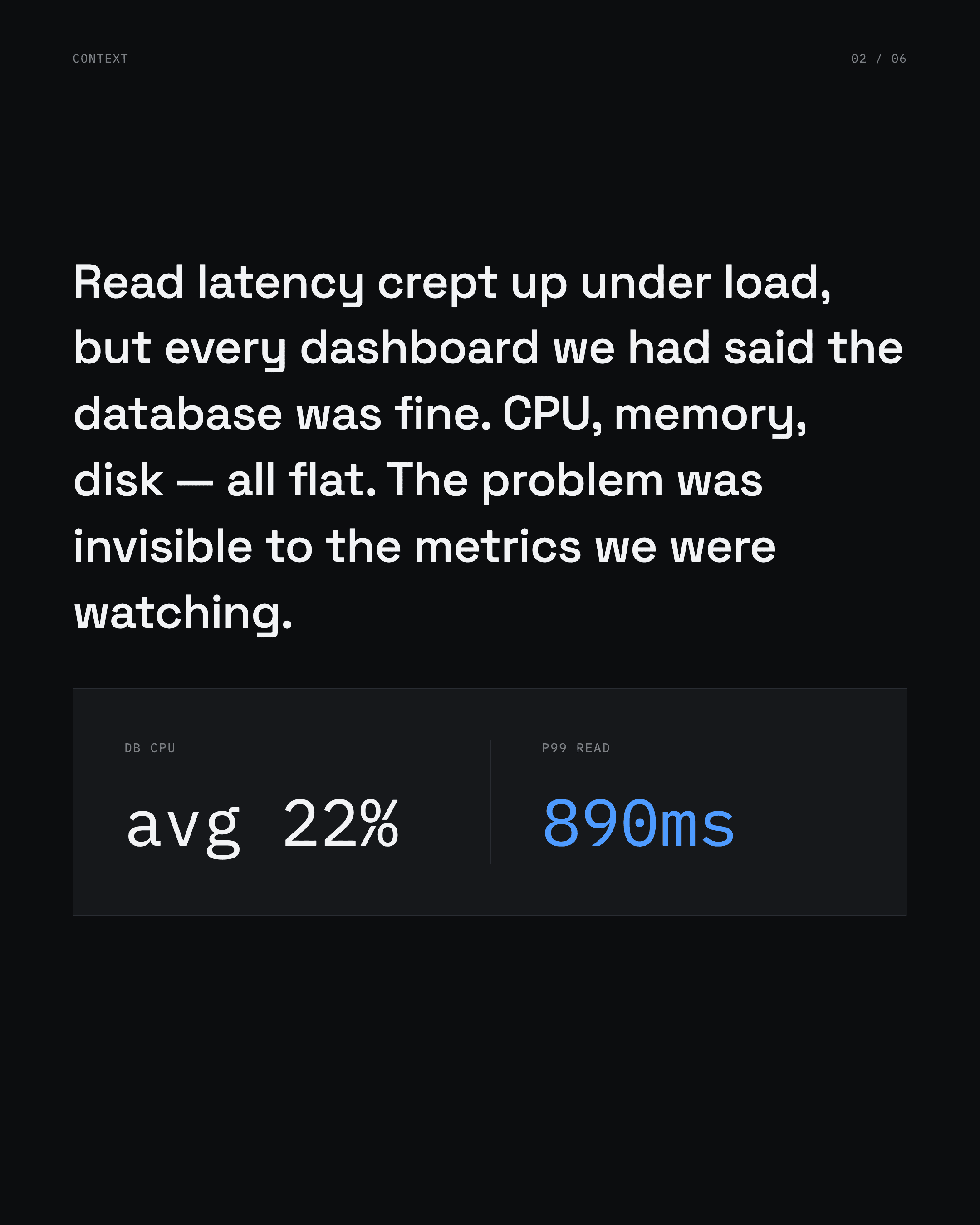We cut p99 latency by 340ms, slide 2
